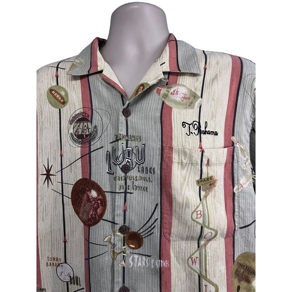 Tommy Bahama Retro Kitsche Silk Button Vintage Bowling Shirt Luau Lanes Medium - Picture 5 of 12